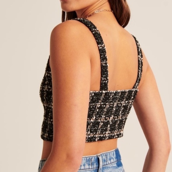 NWT Abercrombie & Fitch Preppy Black Plaid Tweed Crop Top Size XXL - Picture 2 of 9